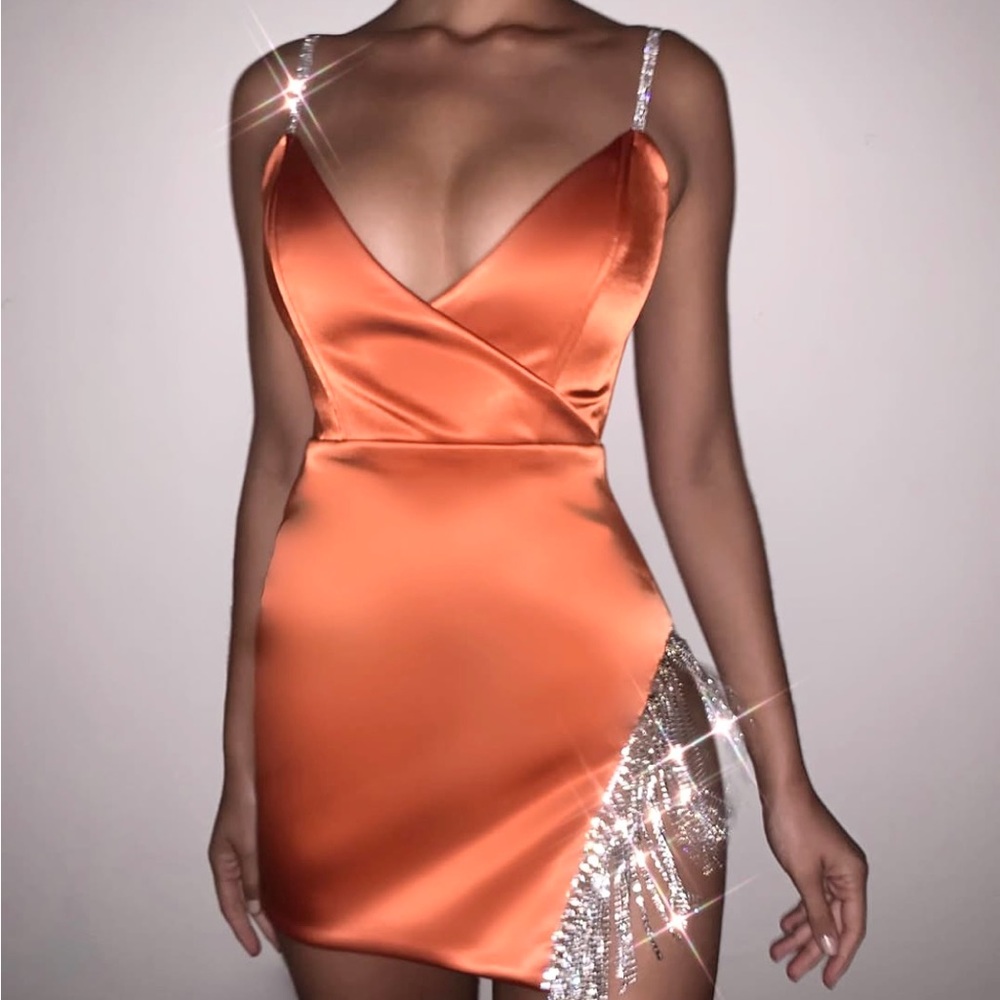 Fashion Nova Augustine Peach Satin Mini Dress